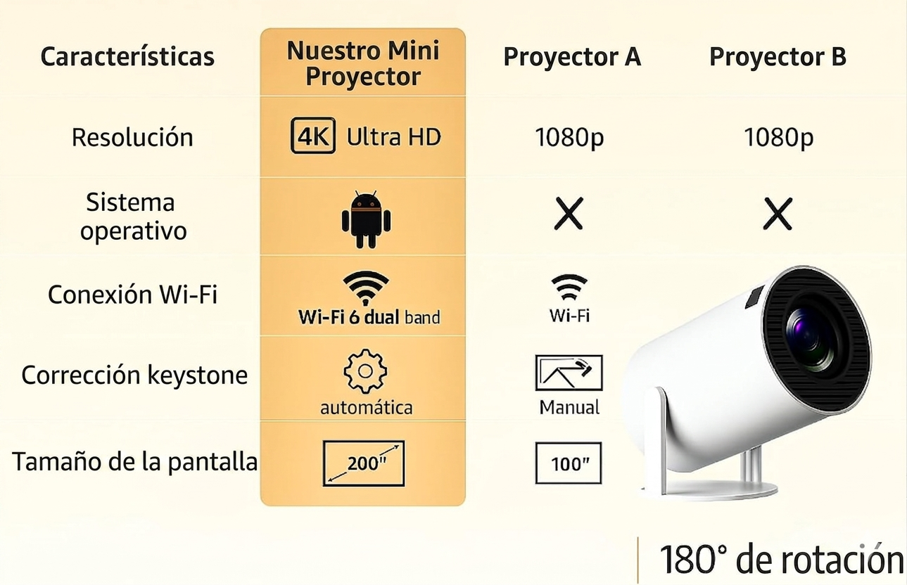 Mini Proyector Inteligente Android 11 y Wi-Fi Full Hd 4k
