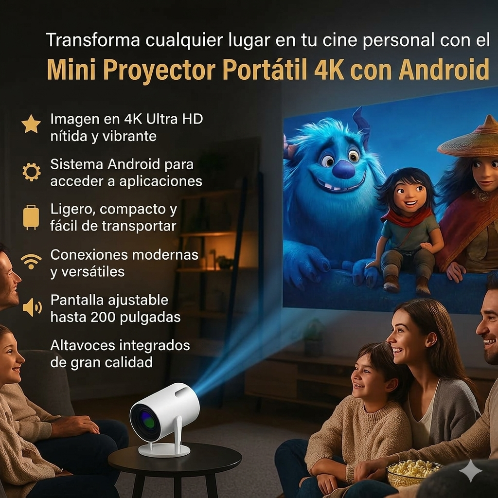 Mini Proyector Inteligente Android 11 y Wi-Fi Full Hd 4k