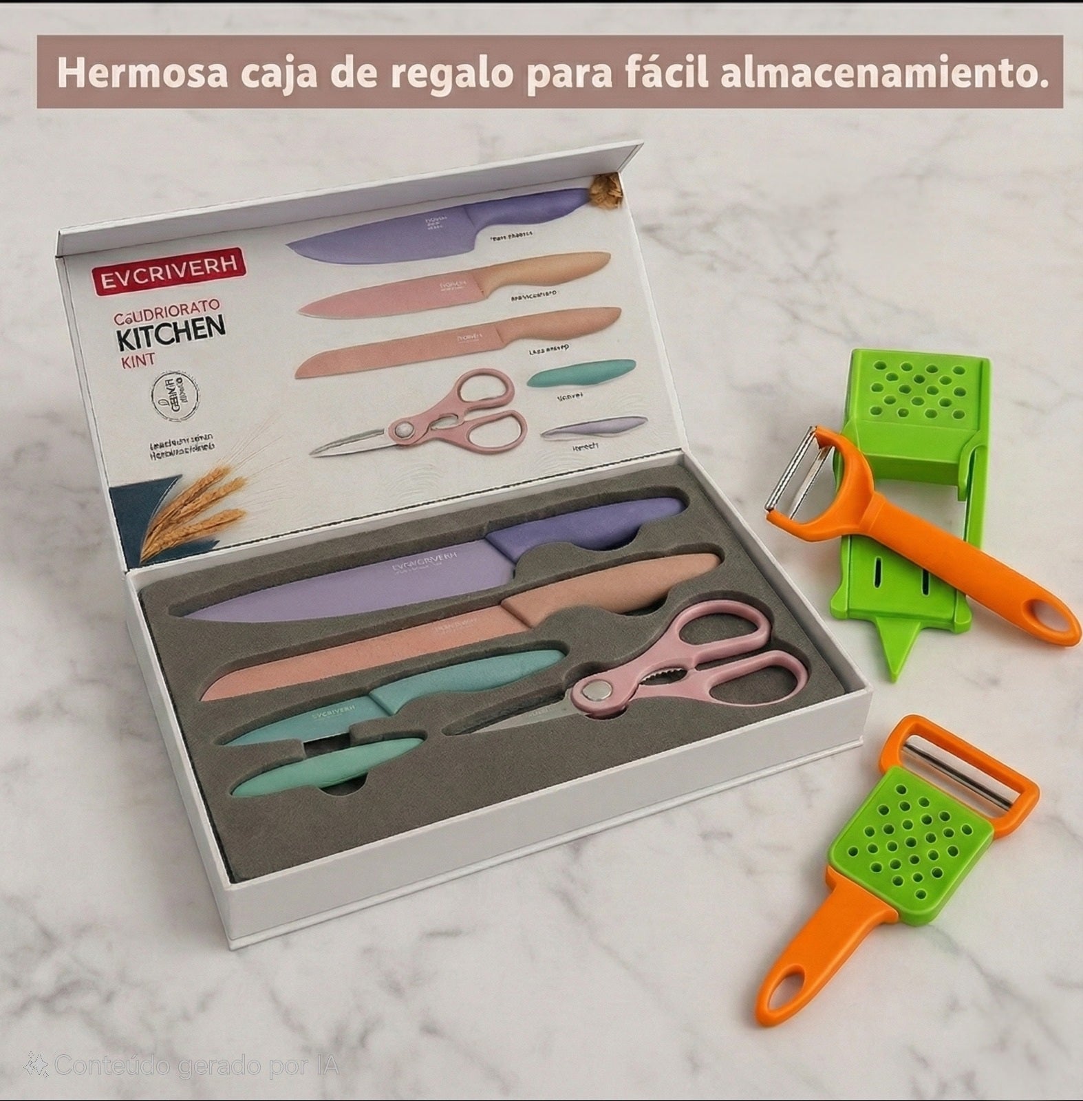 Pelador multifuncional 2-en-1 + Juego De 6 Cuchillos De Cocina Profesionales